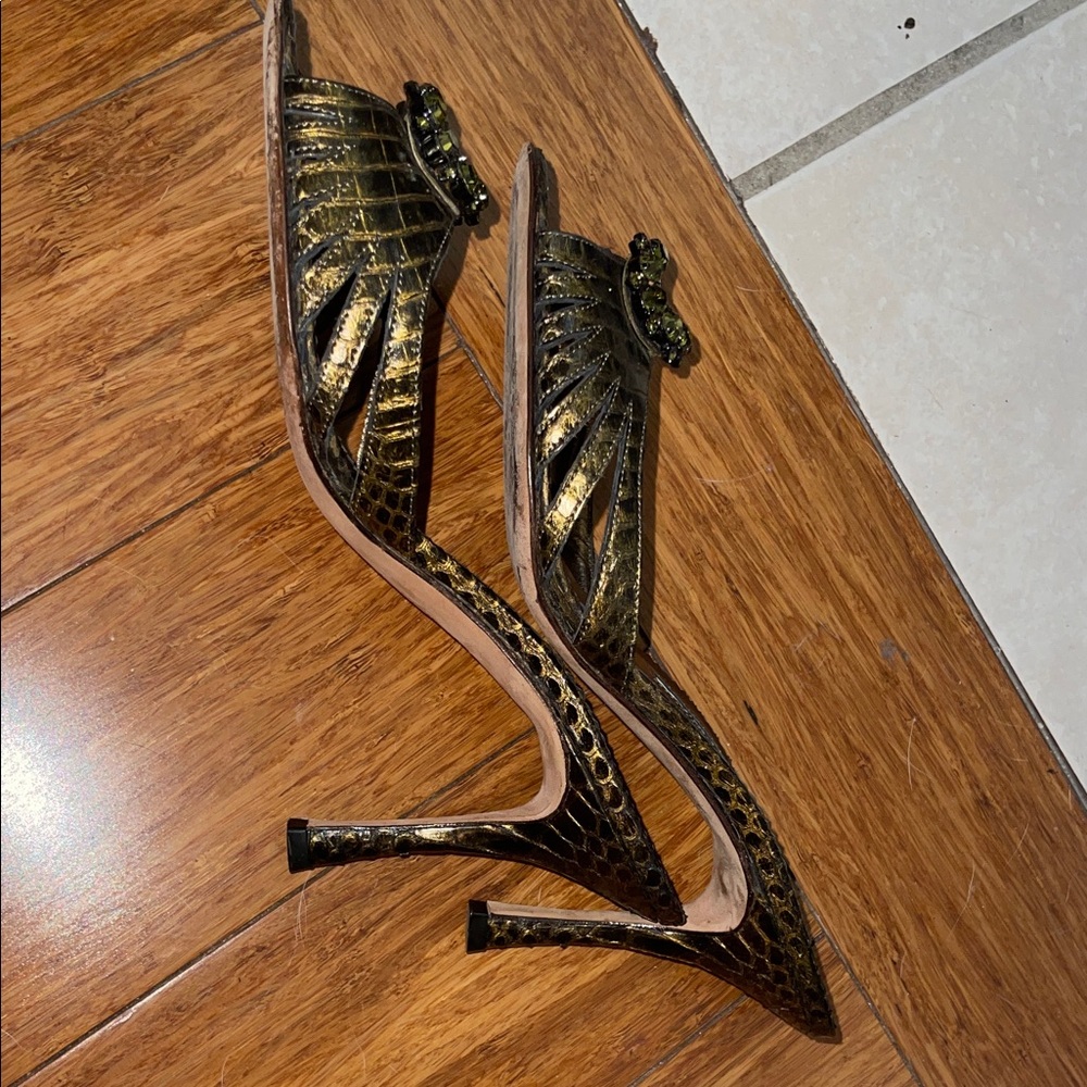 Manolo Blahnik Indial Leather Green Mules - Picture 6 of 11